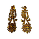 Vintage Amber Tone Rhinestone Chandelier Screw Back Earrings