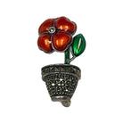 Judith Jack Sterling Silver Enamel Marcasite Flower Pot Brooch 