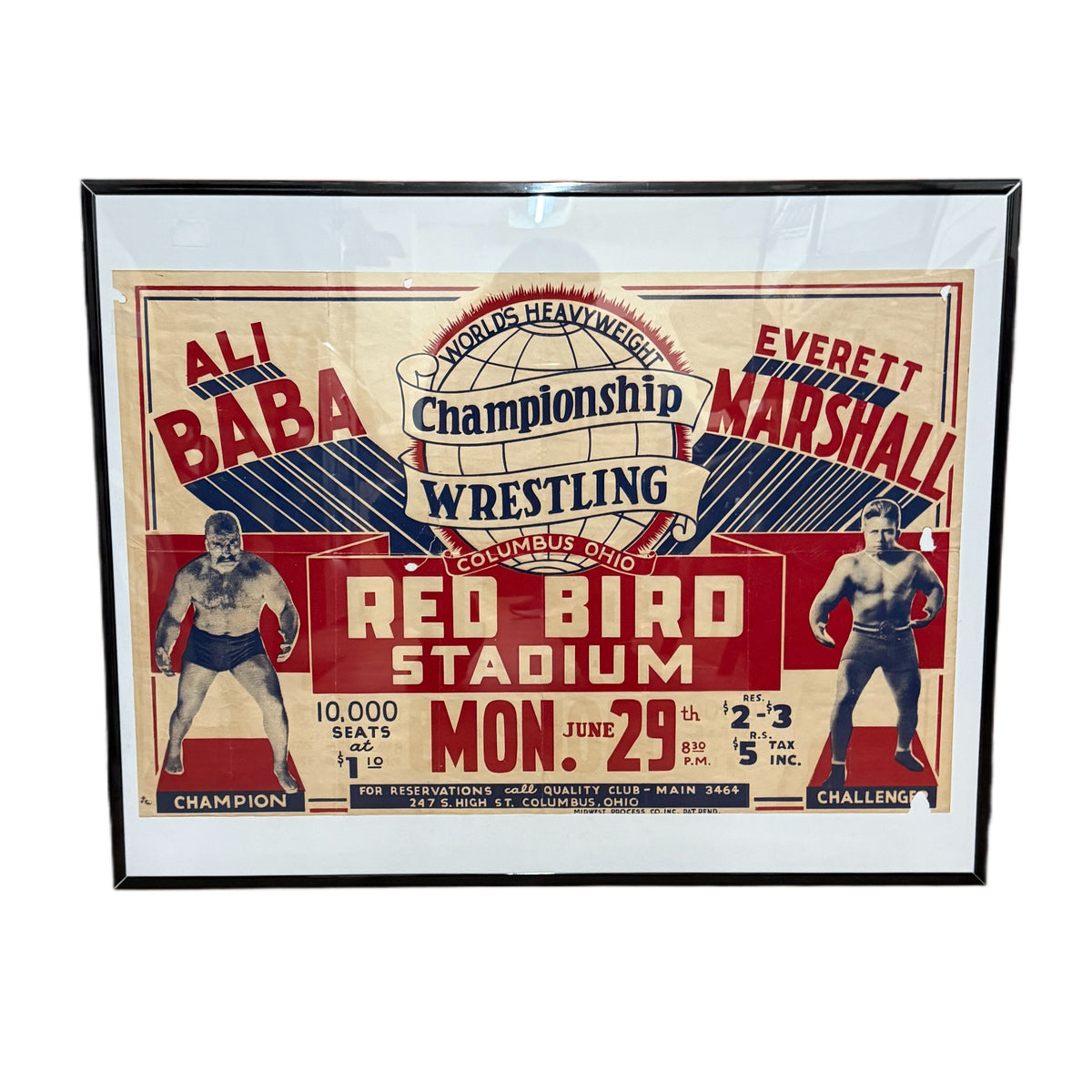 Vintage 1930's Ali Baba VS Everett Marshall Original Wrestling Poster
