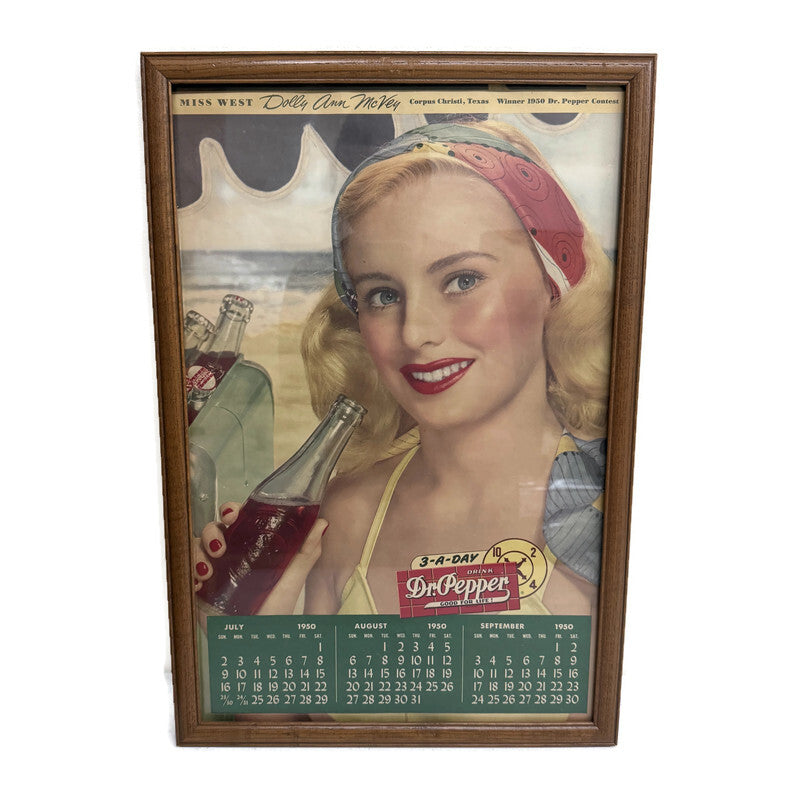 Vintage 1950 Dr. Pepper Calendar Framed Girl Advertisement 