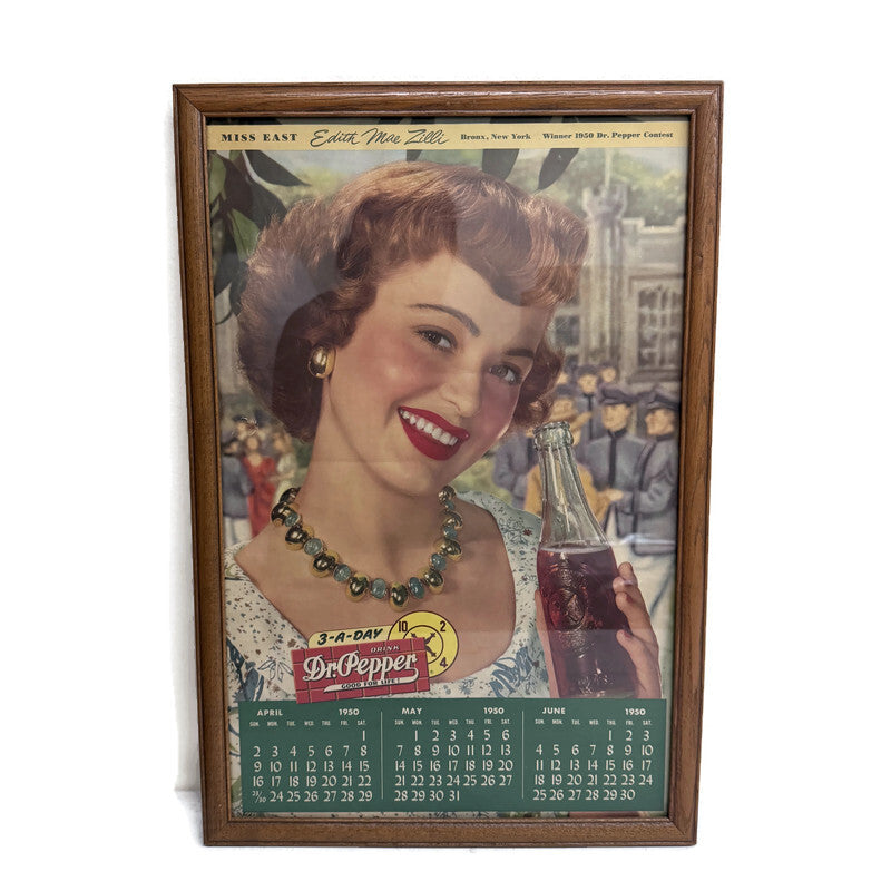 Vintage 1950 Dr. Pepper Calendar Framed Girl Advertisement 