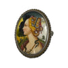 Antique 800 Silver Hand Painted Portrait Brooch