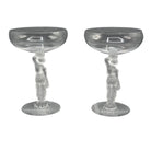 Pair of Vintage Bayel Crystal Frosted 'Bacchus' Figural Stem Champagne Glasses