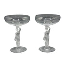Pair of Vintage Bayel Crystal Frosted 'Bacchus' Figural Stem Champagne Glasses