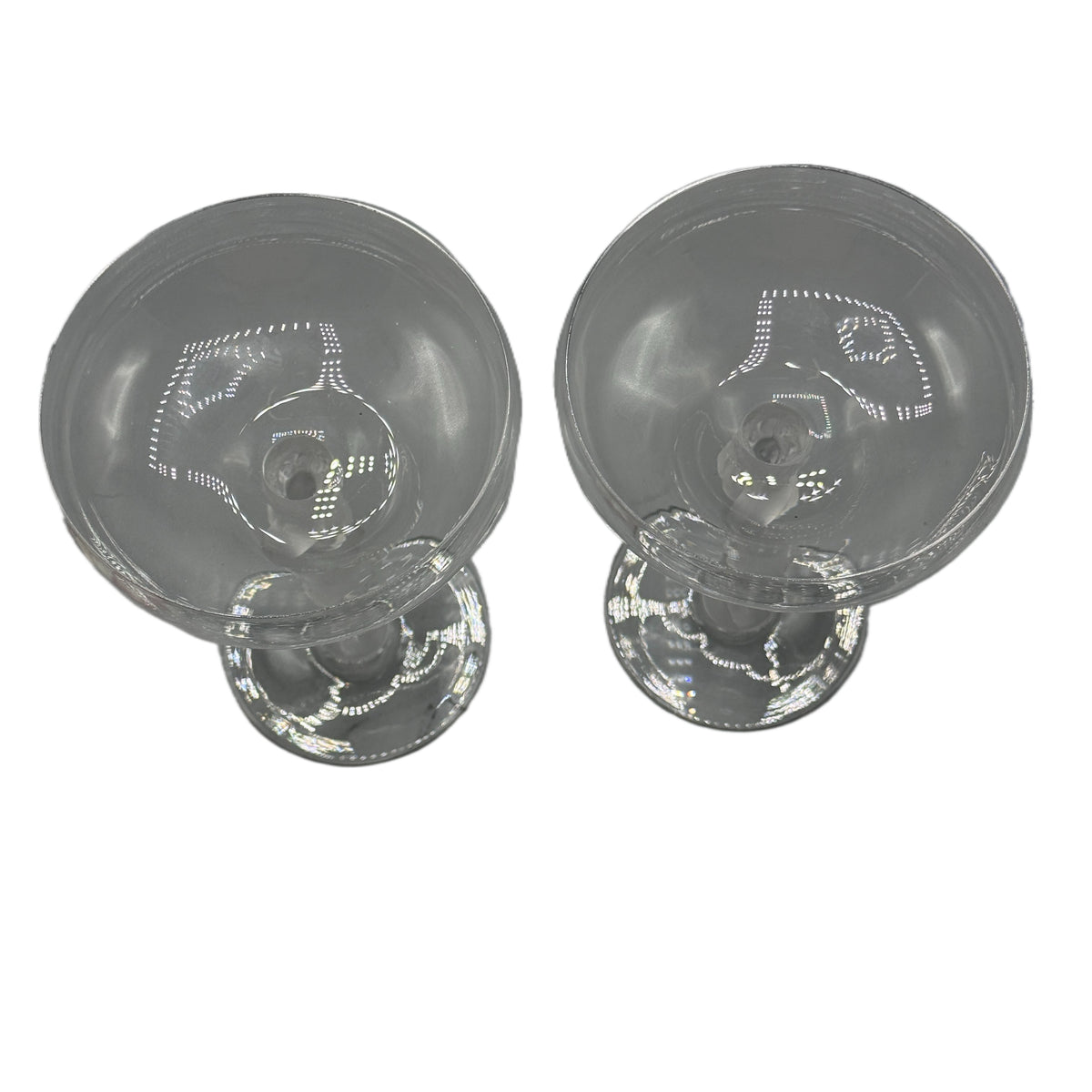 Pair of Vintage Bayel Crystal Frosted 'Bacchus' Figural Stem Champagne Glasses