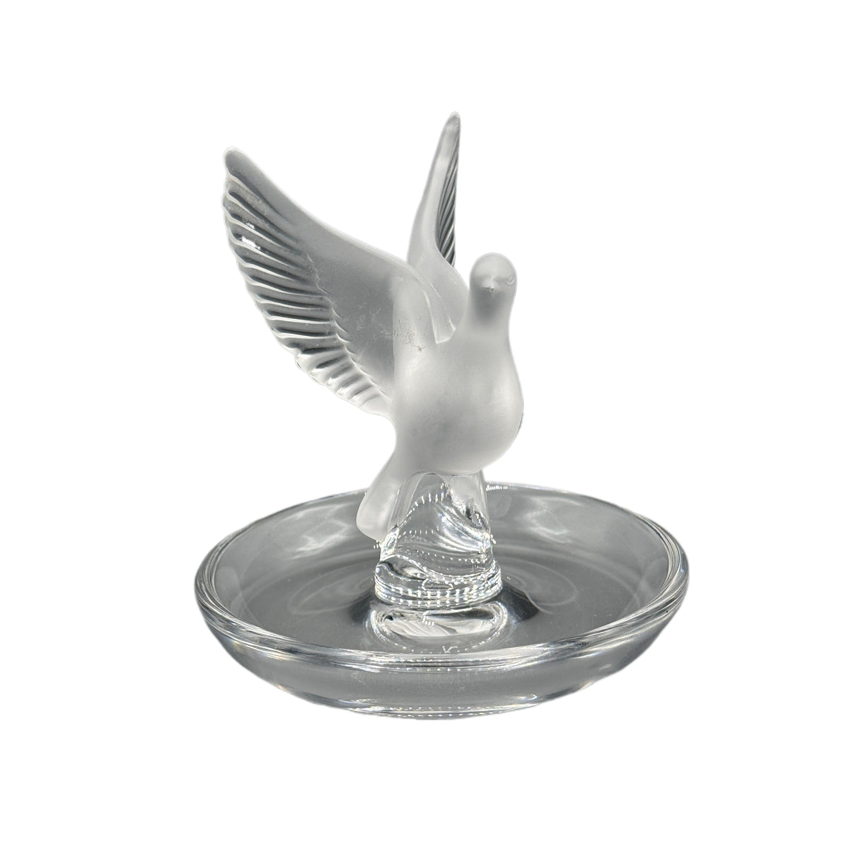 Vintage Lalique Clear & Frosted Crystal Thalie Dove Ring Holder