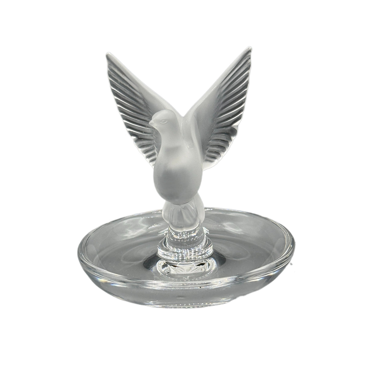 Vintage Lalique Clear & Frosted Crystal Thalie Dove Ring Holder