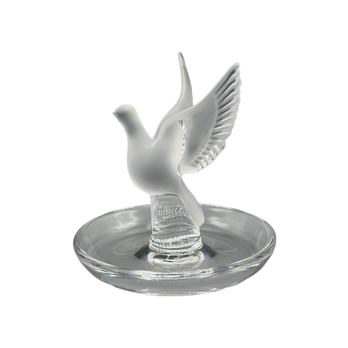 Vintage Lalique Clear & Frosted Crystal Thalie Dove Ring Holder