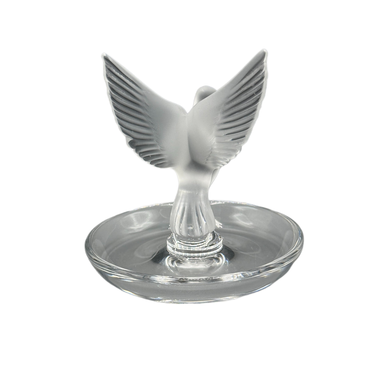 Vintage Lalique Clear & Frosted Crystal Thalie Dove Ring Holder