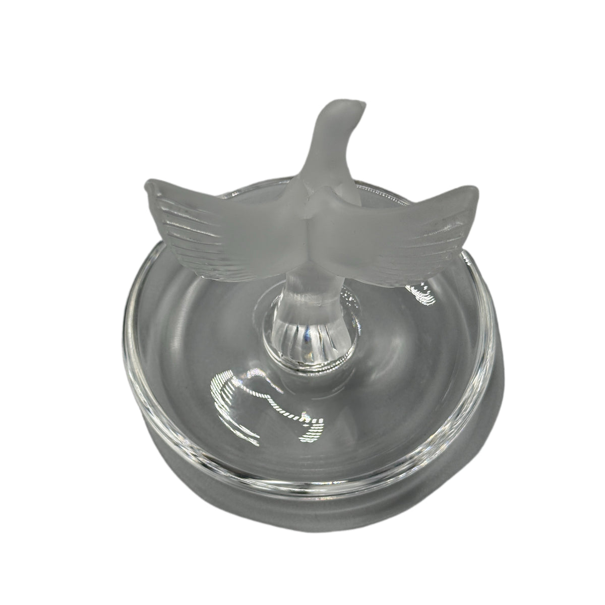 Vintage Lalique Clear & Frosted Crystal Thalie Dove Ring Holder