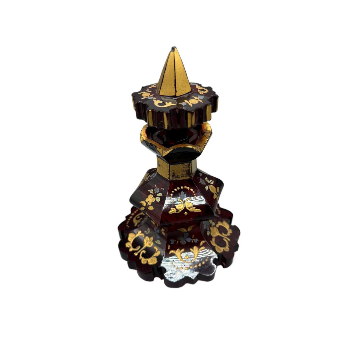Antique Ruby Red Gold Painted Bohemian Glass Perfume Decanter Bottle