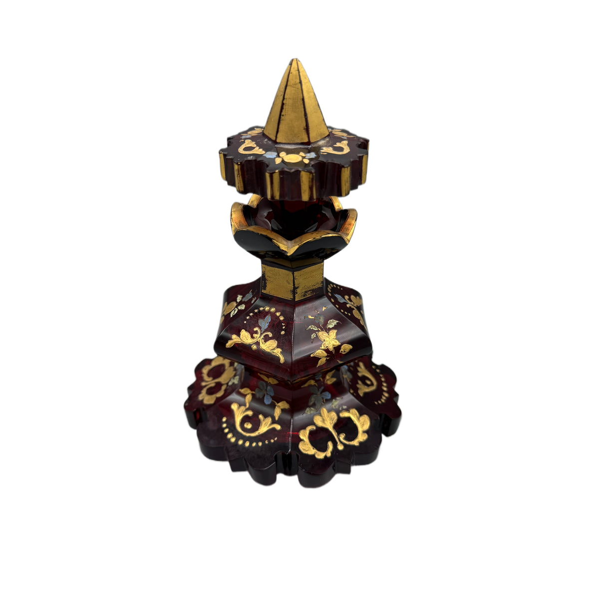 Antique Ruby Red Gold Painted Bohemian Glass Perfume Decanter Bottle
