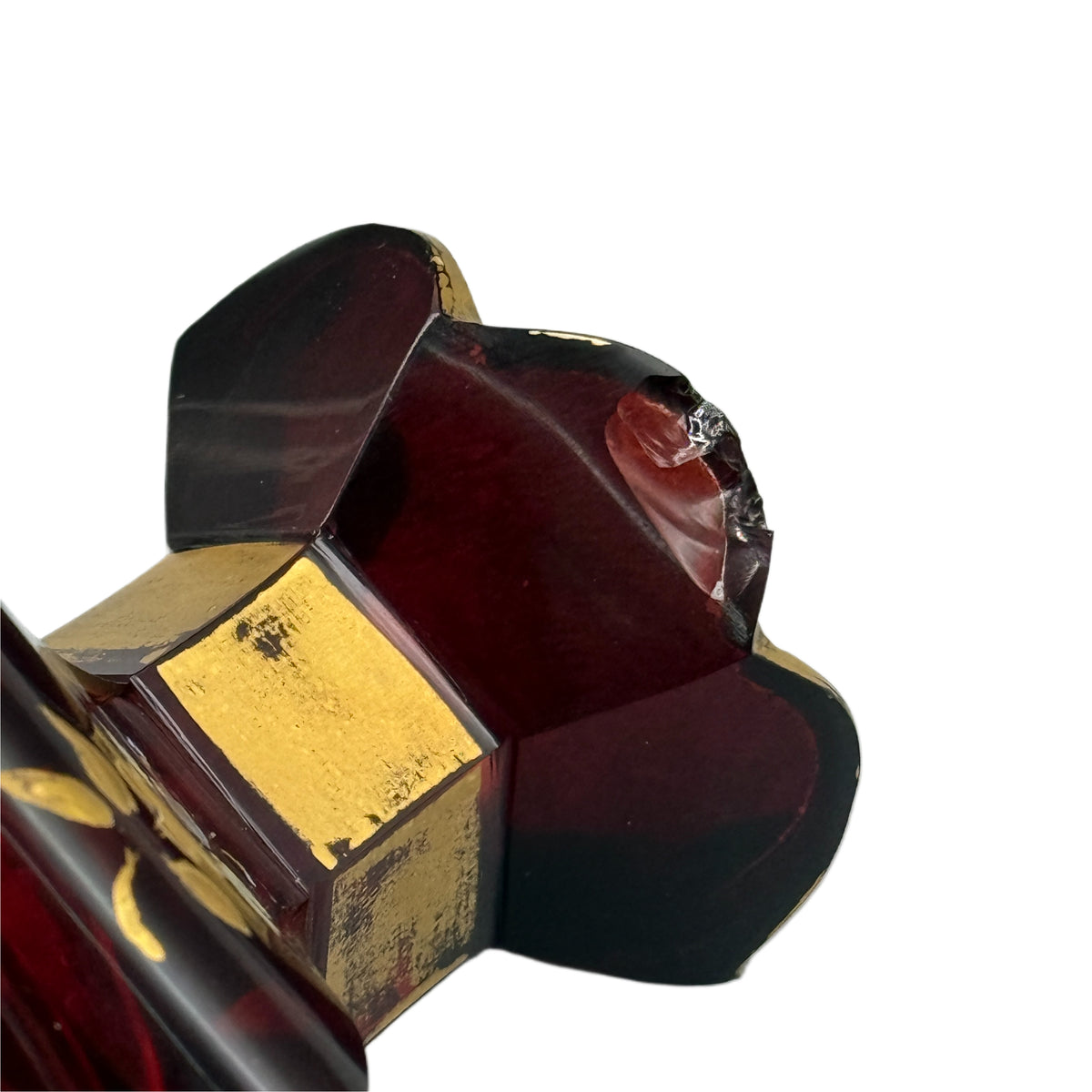 Antique Ruby Red Gold Painted Bohemian Glass Perfume Decanter Bottle
