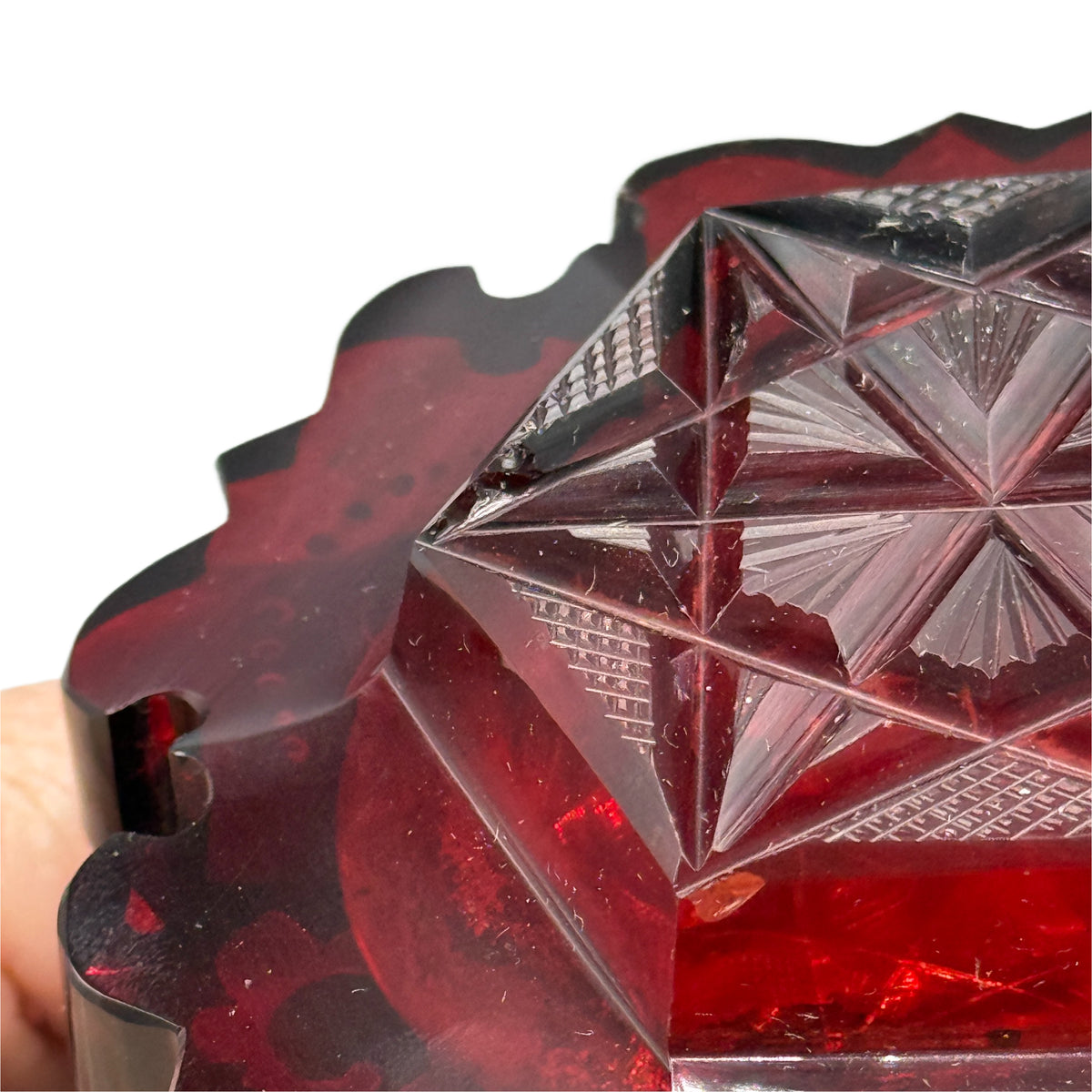 Antique Ruby Red Gold Painted Bohemian Glass Perfume Decanter Bottle