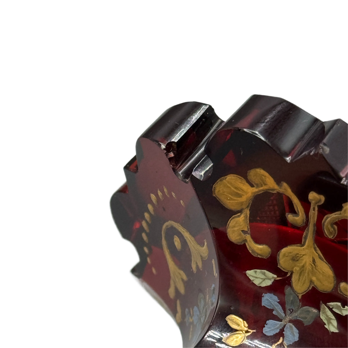 Antique Ruby Red Gold Painted Bohemian Glass Perfume Decanter Bottle