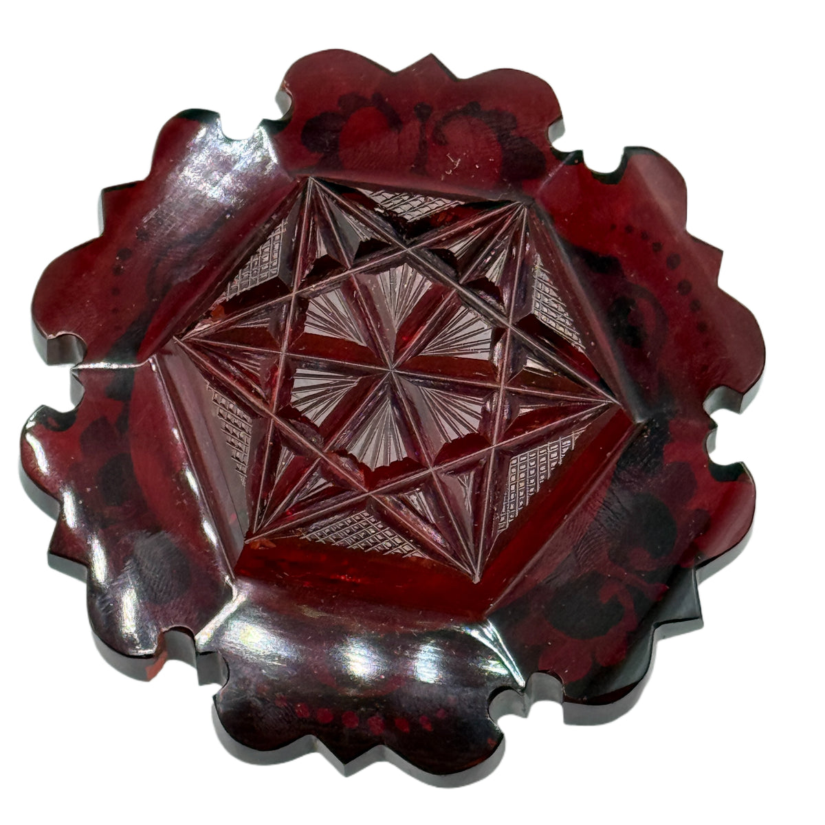 Antique Ruby Red Gold Painted Bohemian Glass Perfume Decanter Bottle