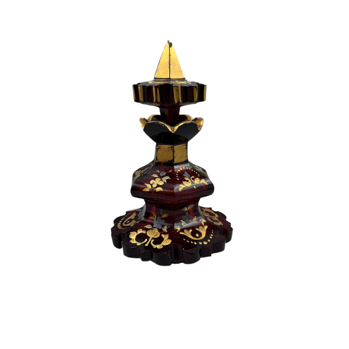 Antique Ruby Red Gold Painted Bohemian Glass Perfume Decanter Bottle