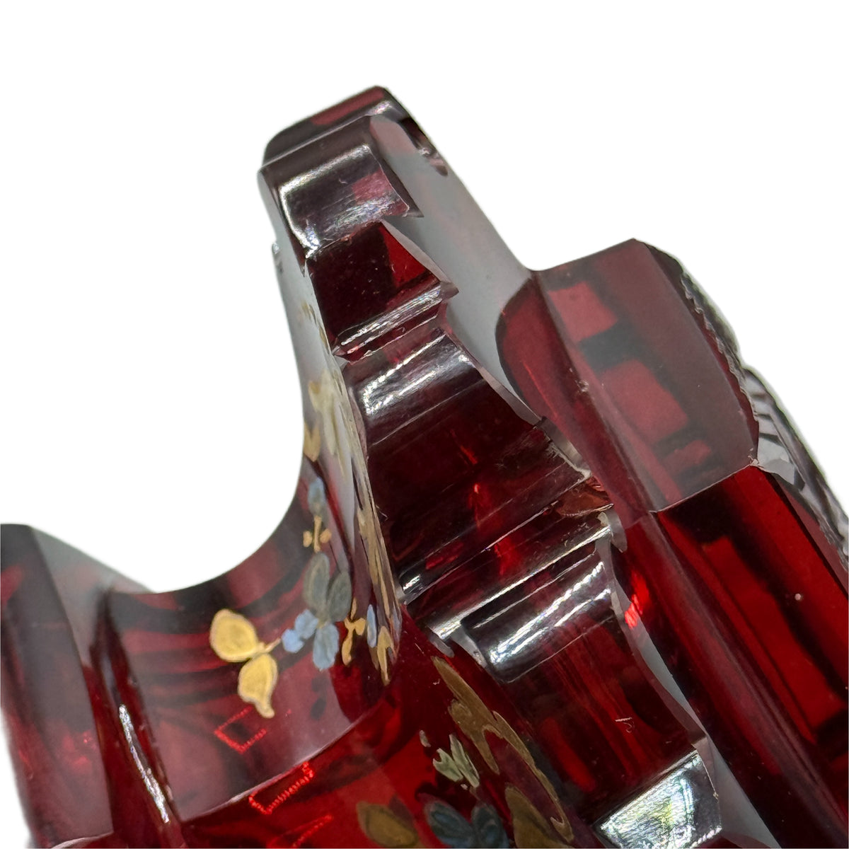 Antique Ruby Red Gold Painted Bohemian Glass Perfume Decanter Bottle