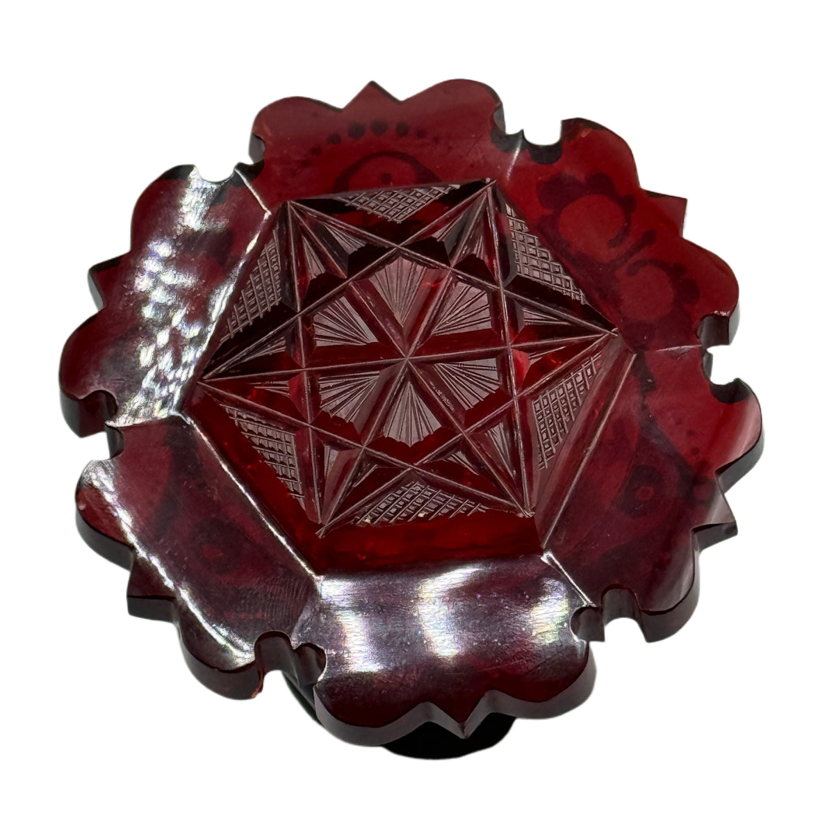 Antique Ruby Red Gold Painted Bohemian Glass Perfume Decanter Bottle