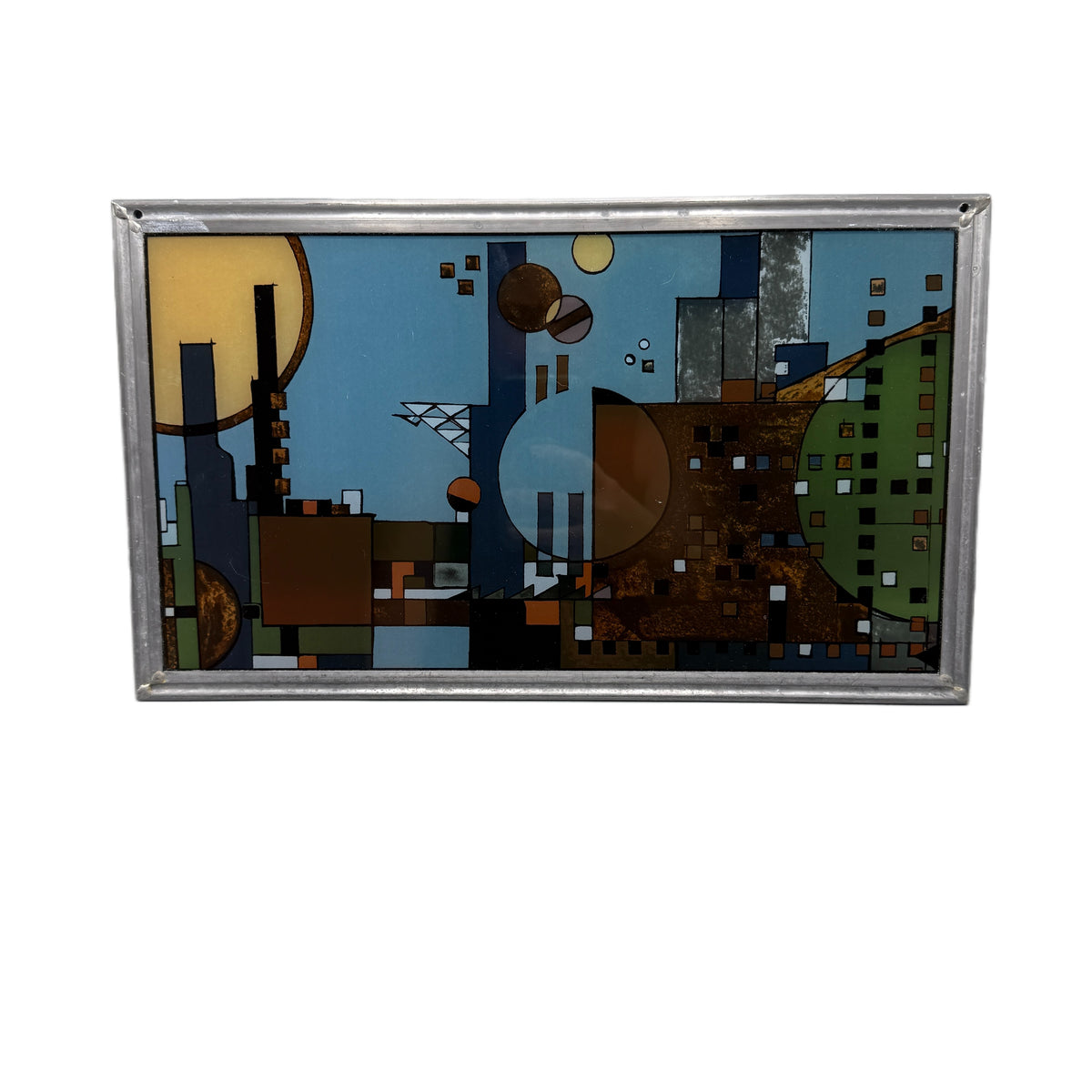 Vintage Frank Lloyd Wright "City By The Sea" Stained Glass Panel