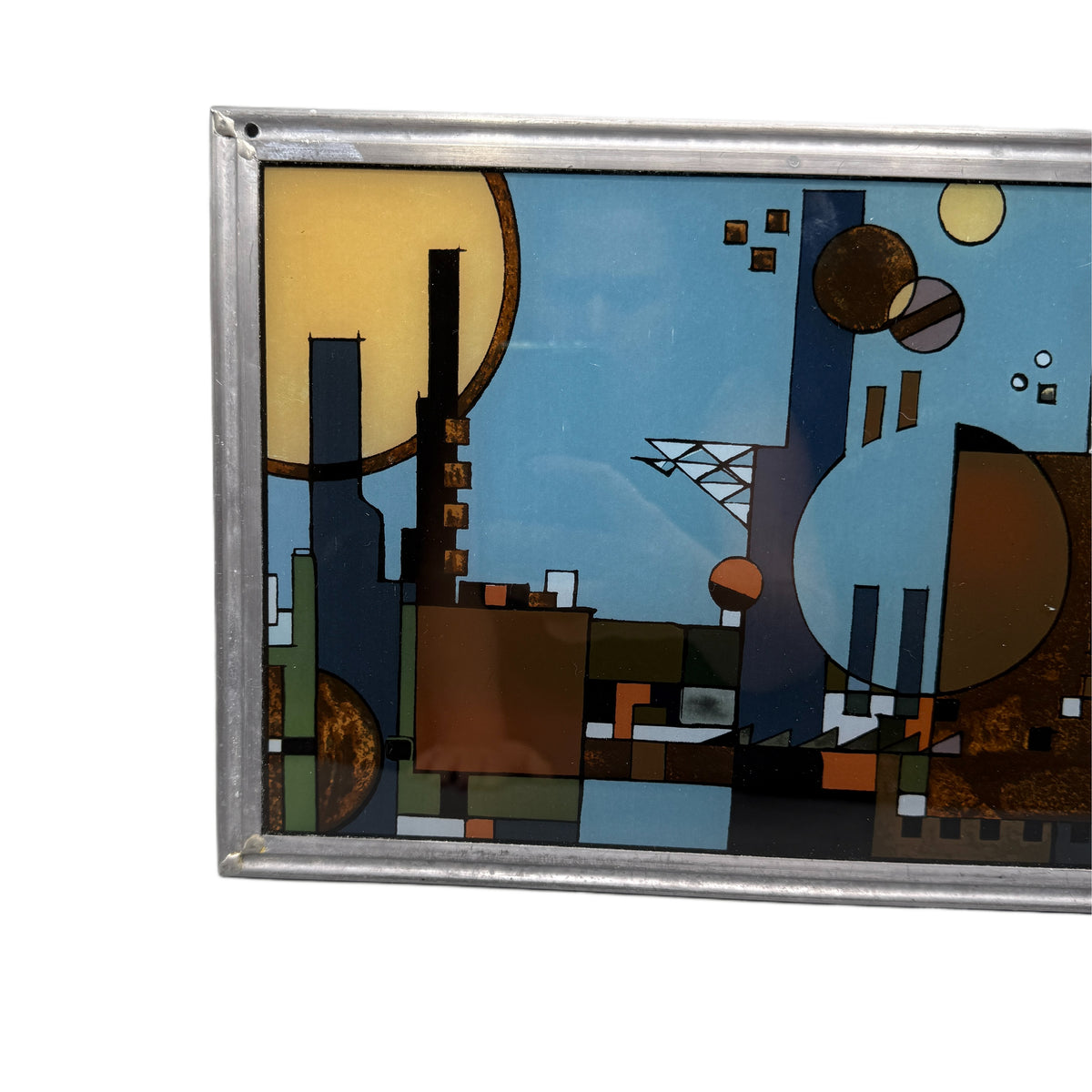 Vintage Frank Lloyd Wright "City By The Sea" Stained Glass Panel