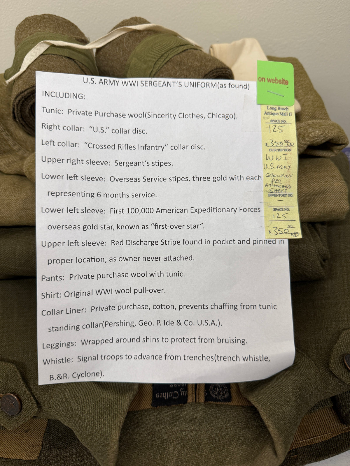World War 1 U.S. Army Sergeant's Uniform (As Found)