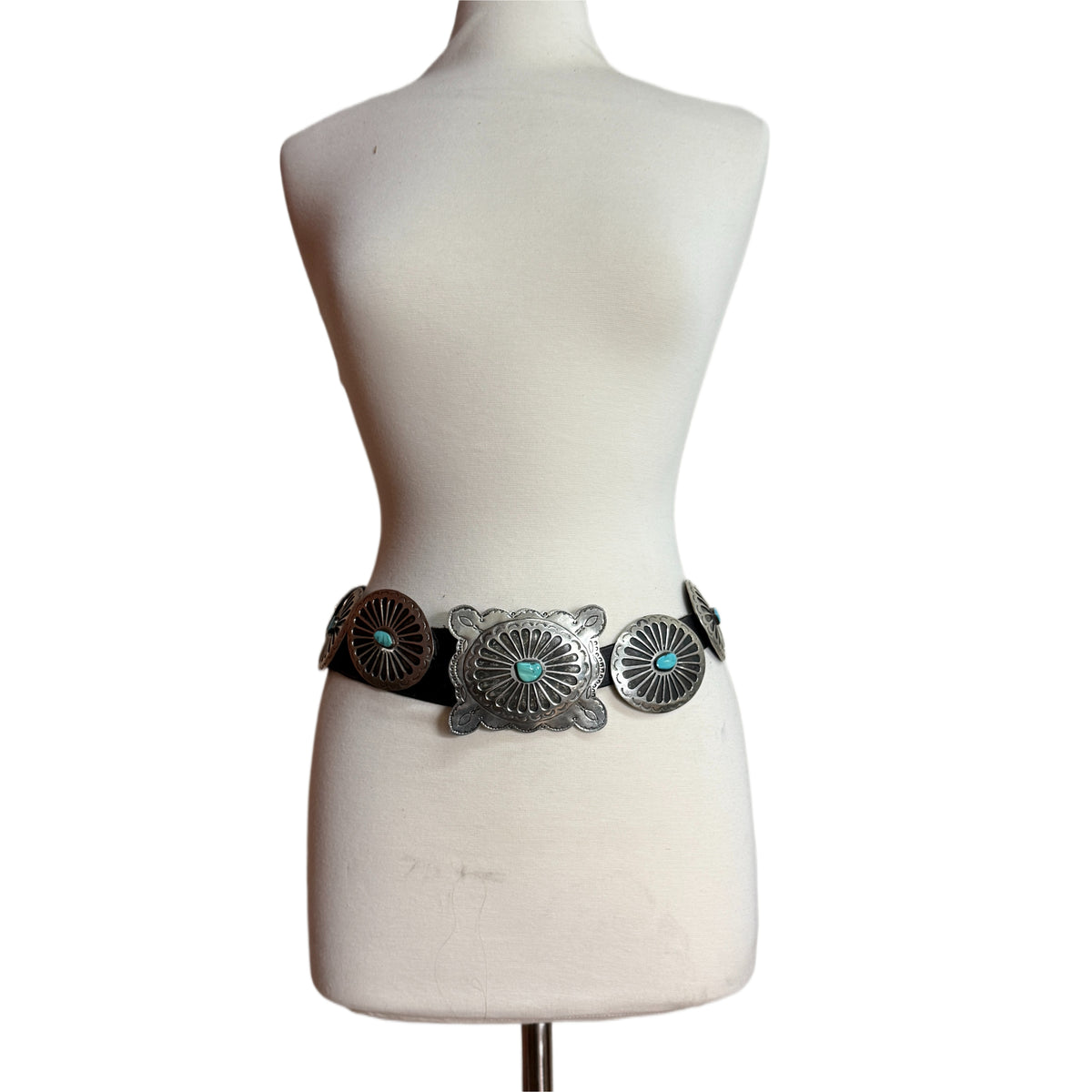 Vintage Silver Native American Old Pawn Concho Turquoise Belt