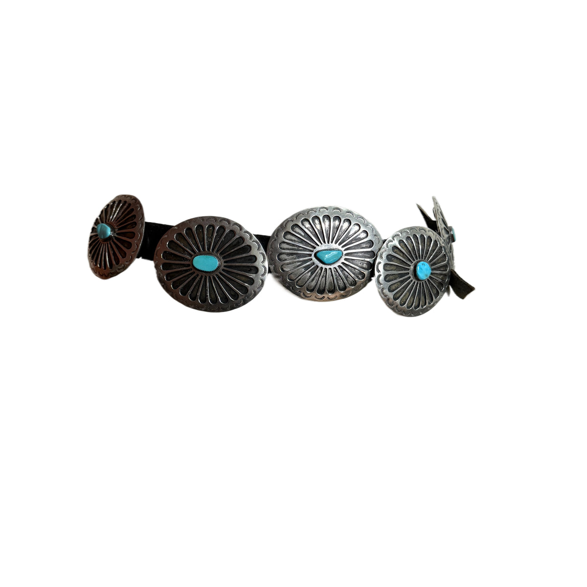Vintage Silver Native American Old Pawn Concho Turquoise Belt
