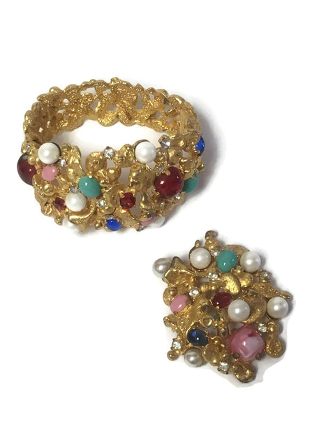 Vintage Castlecliff Clamper Bracelet & Brooch Set