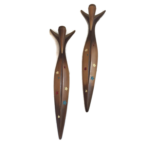 Vintage Mid Century Modern Syroco Wooden Candle Wall Sconces
