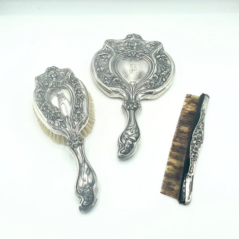Vintage Art Nouveau Victor Silver Co. Brush Set Circa 1904