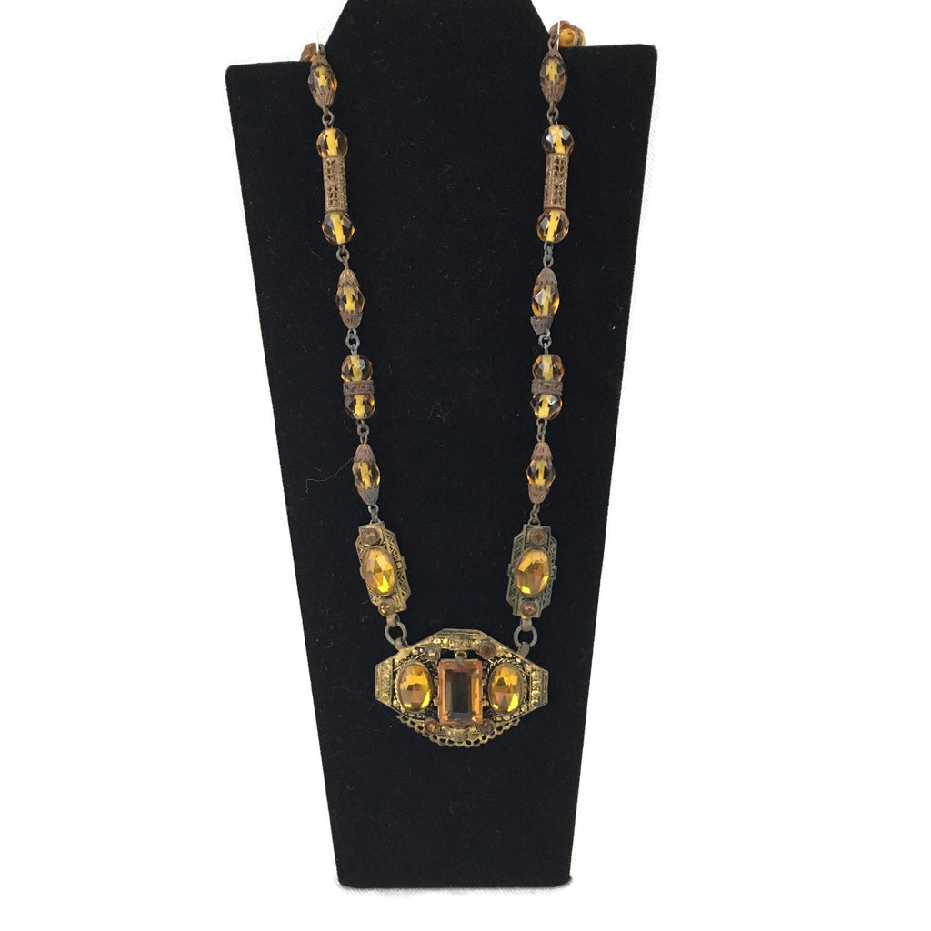 Vintage Art Deco Amber Czech Necklace