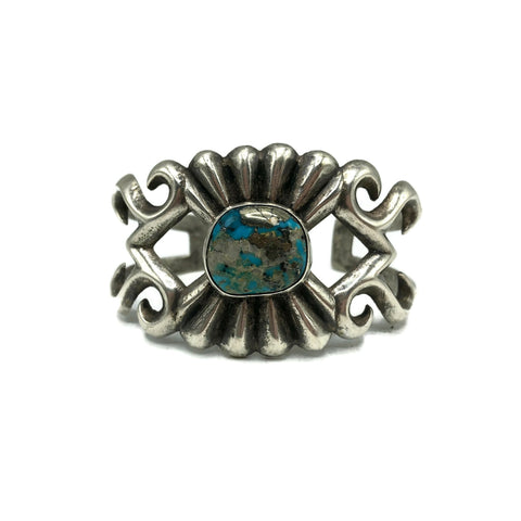 Vintage Sandcast Silver & Turquoise Cuff Bracelet