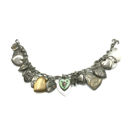 Vintage Puffy Heart Locket Charm Bracelet