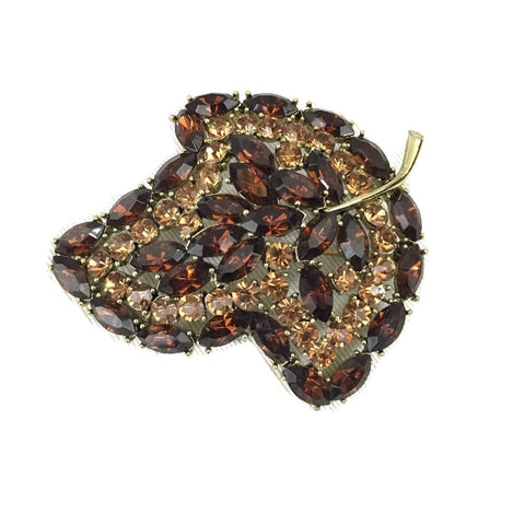 Vintage Costume Jewelry Rhinestone Leaf Brooch