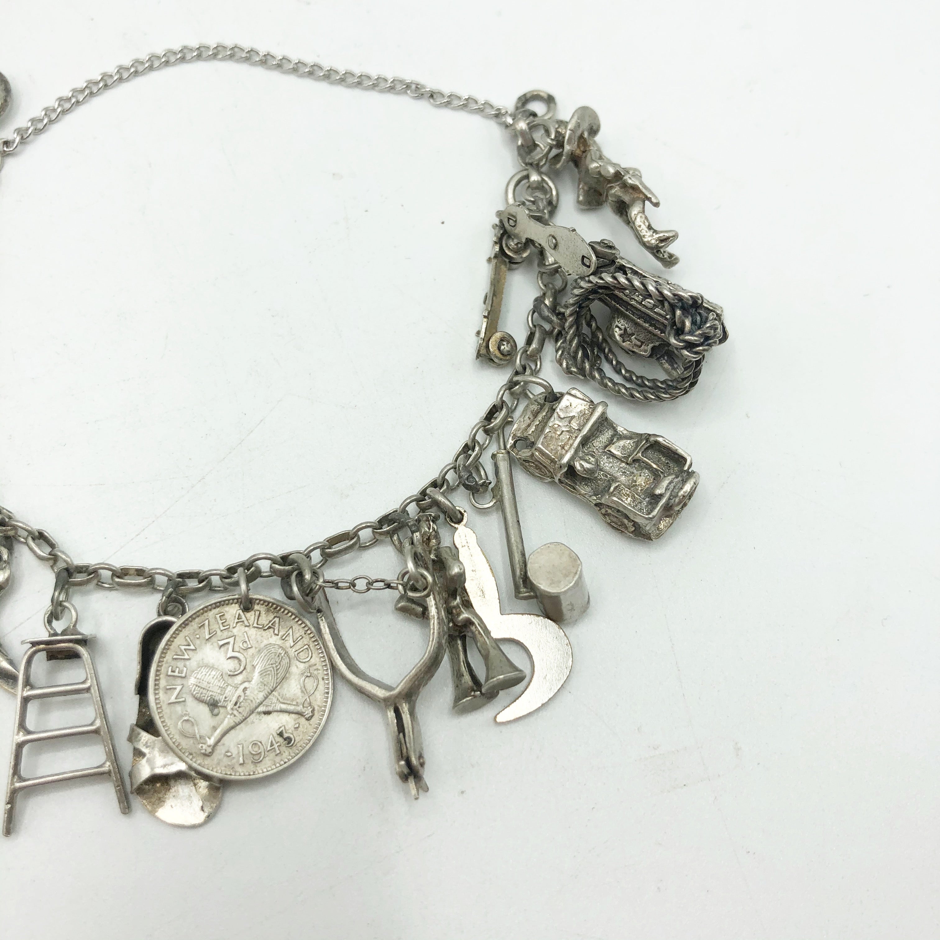 1940's Mexican Sterling Charm Bracelet Moving Parts (item #1119296)
