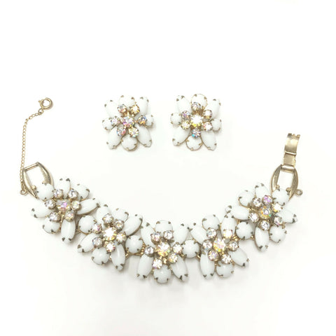 Vintage White & AB Rhinestone Juliana Bracelet & Earring Set
