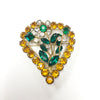 Vintage 3D Rhinestone Heart & Flower Brooch