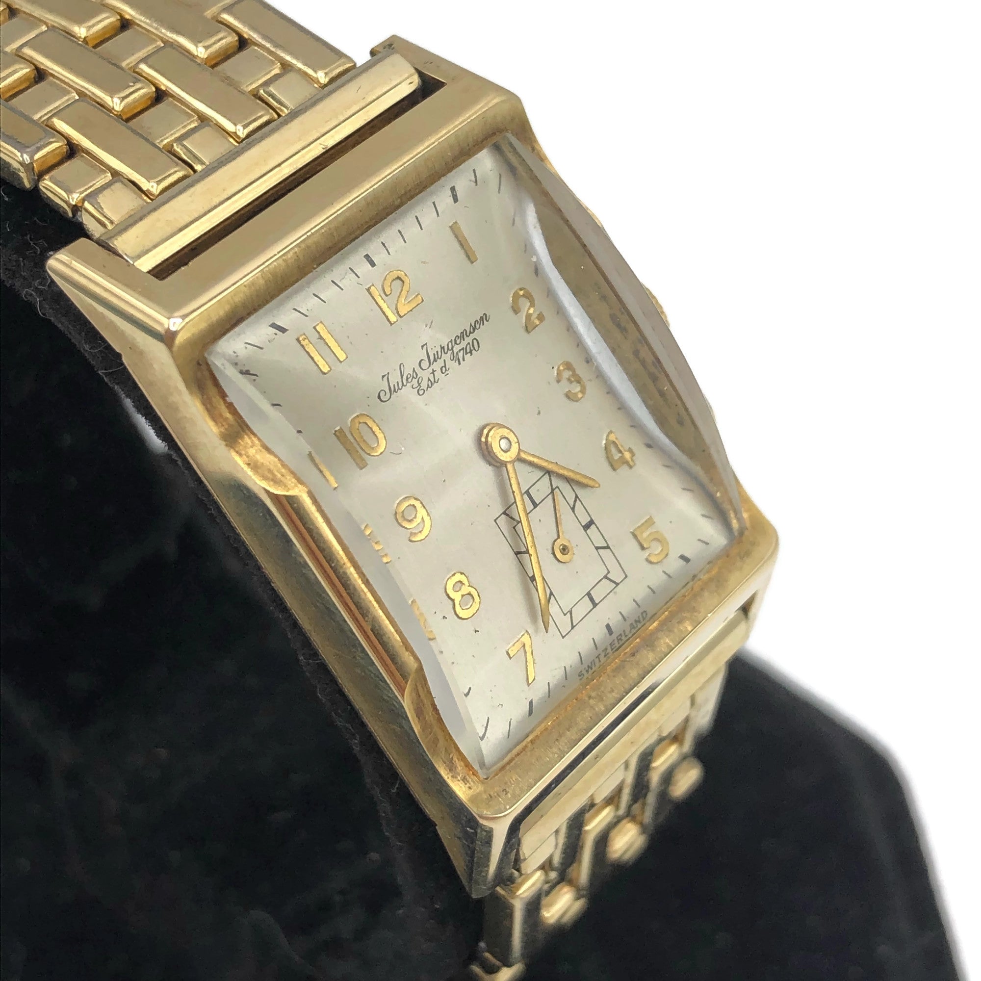 Vintage Working 14K Gold Jules Jurgensen Wristwatch W/ Original Box & Band
