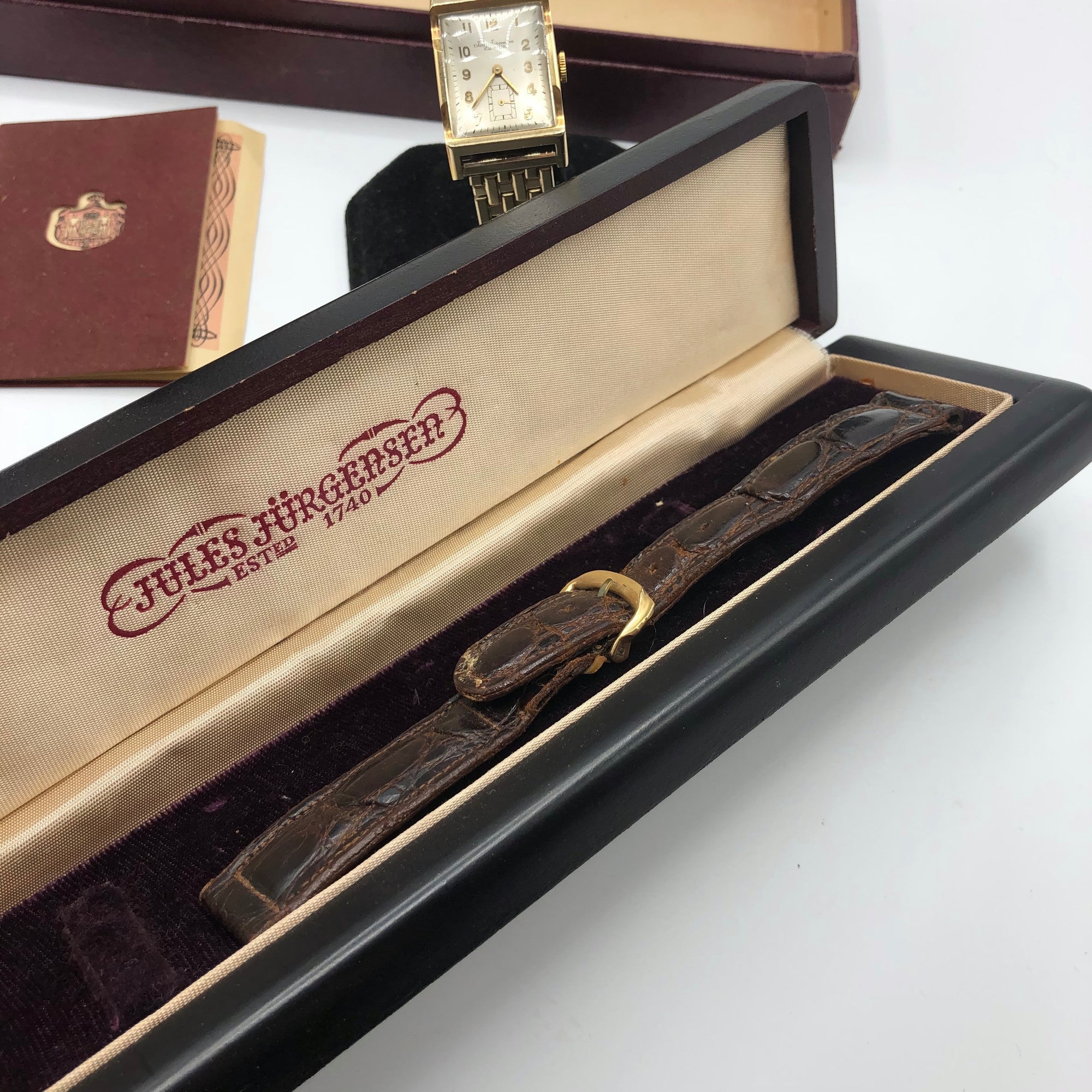 Vintage Working 14K Gold Jules Jurgensen Wristwatch W/ Original Box & Band