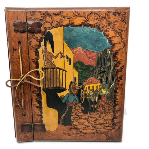 Vintage Hand Carved Wood Scrap Book