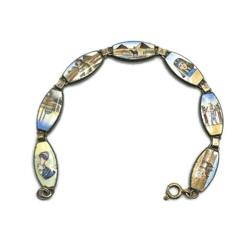 Vintage Enamel 1920’s Egyptian Revival Storyteller Panel Bracelet.