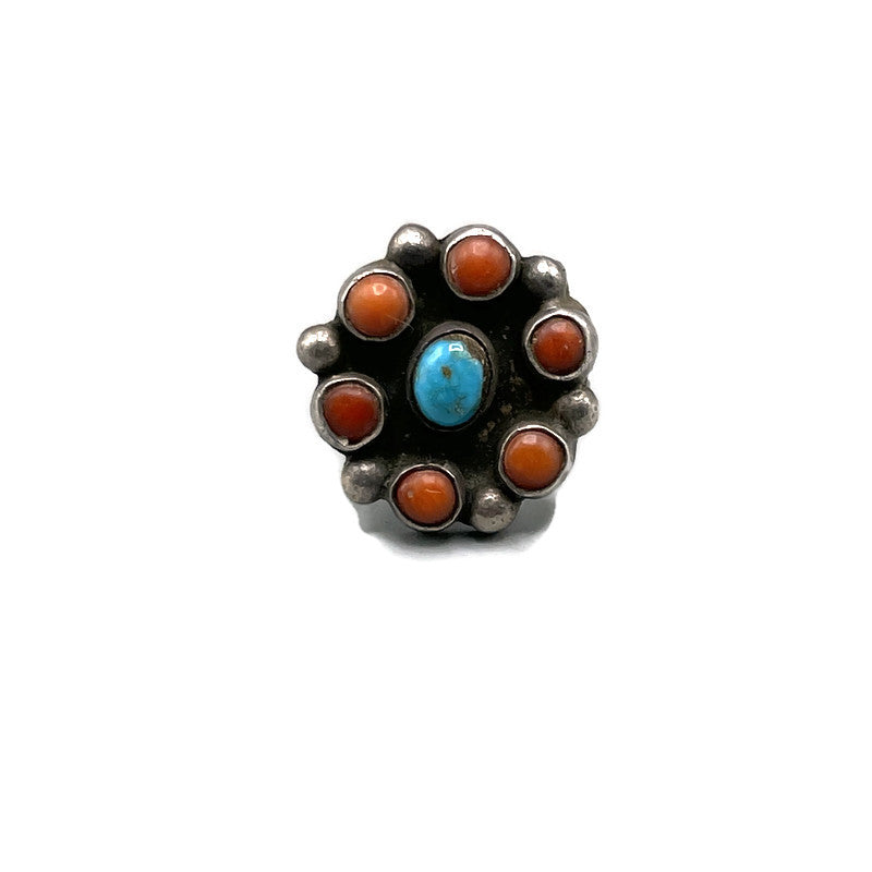 Vintage Old Pawn Silver Turquoise Coral Ring