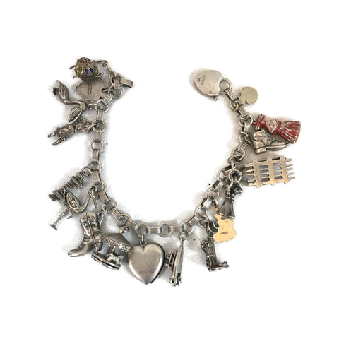 Vintage Sterling Silver Charm Bracelet with 18 Charms