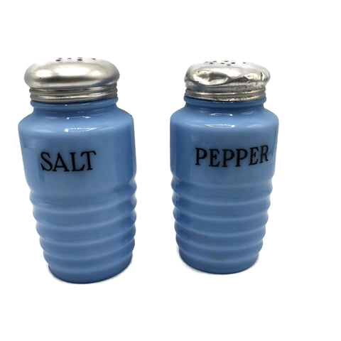 Jeanette Glass Co. Delphite Blue Salt & Pepper Shakers 