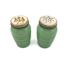 Vintage Pair of Fireking Jadite Tulip Lid Salt & Pepper Shakers