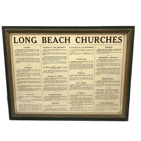 Vintage Long Beach Willmore Hotel Church Directory Poster