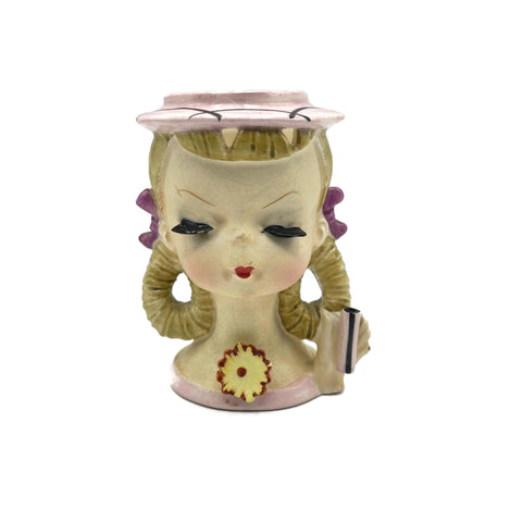 Vintage Pink Hat Female Head Vase