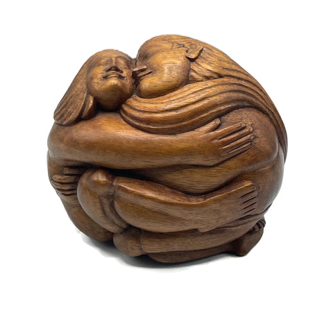 Vintage Hand Carved Wooden Couple Hugging Statue