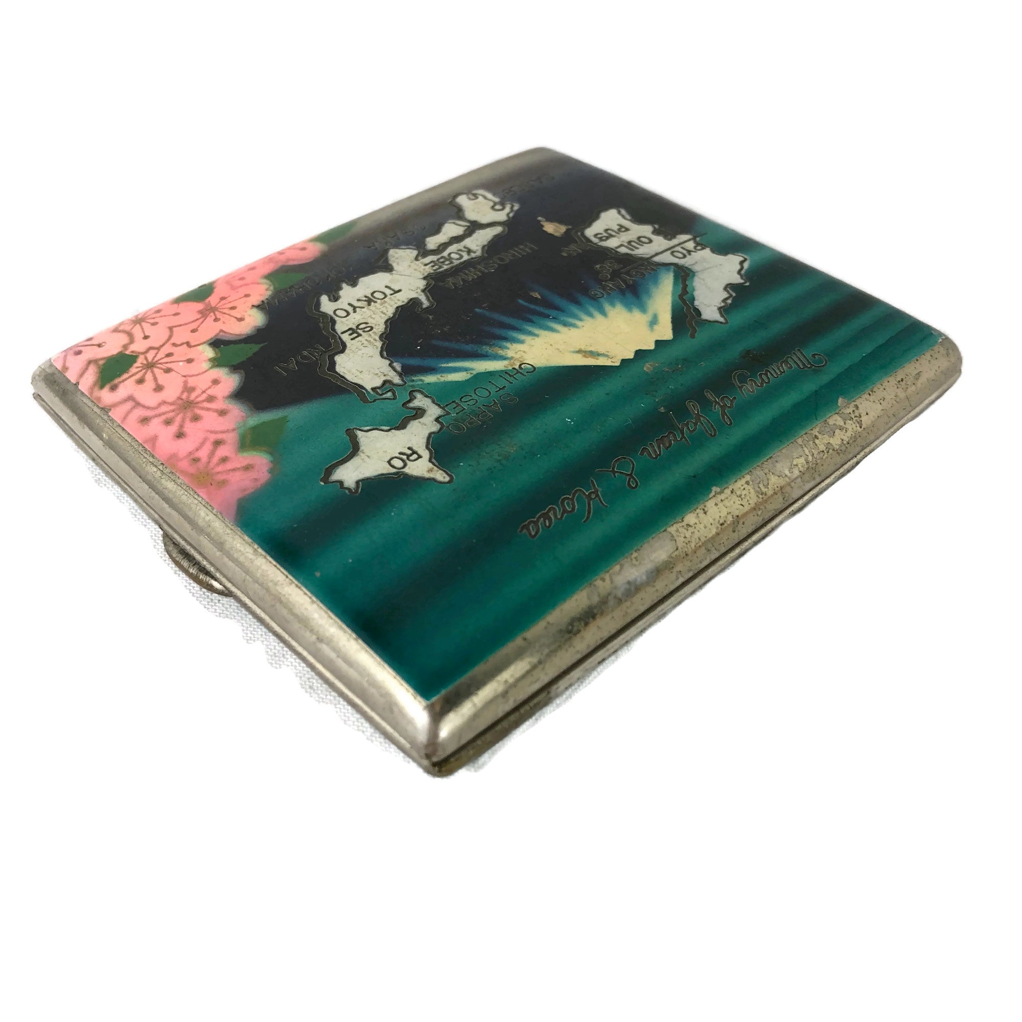 1950’s Painted Japan & Korea Cigarette Case With Cherry Blossoms